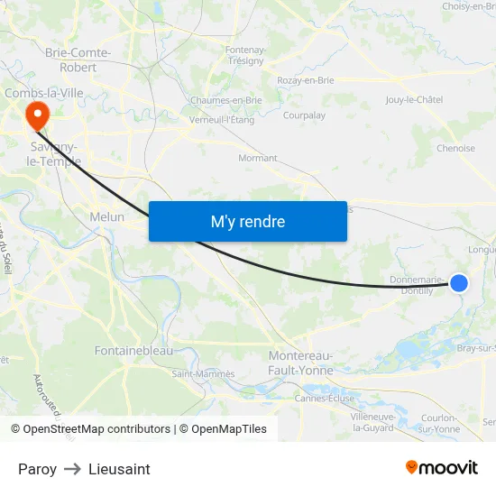 Paroy to Lieusaint map