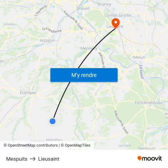 Mespuits to Lieusaint map