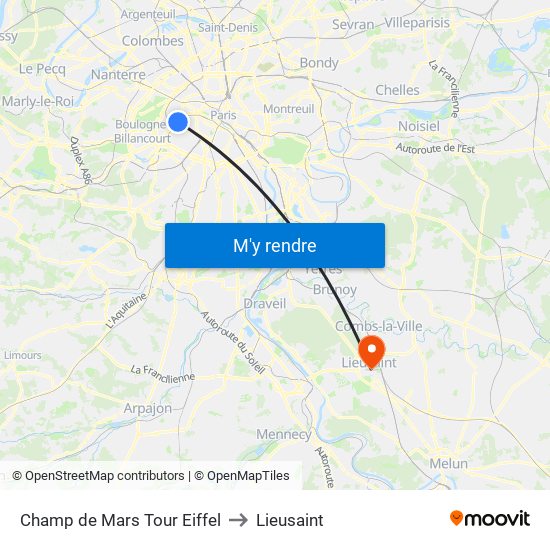 Champ de Mars Tour Eiffel to Lieusaint map