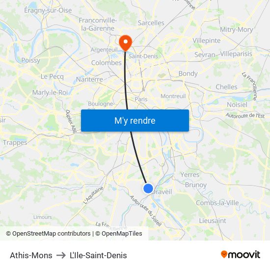 Athis-Mons to L'Ile-Saint-Denis map