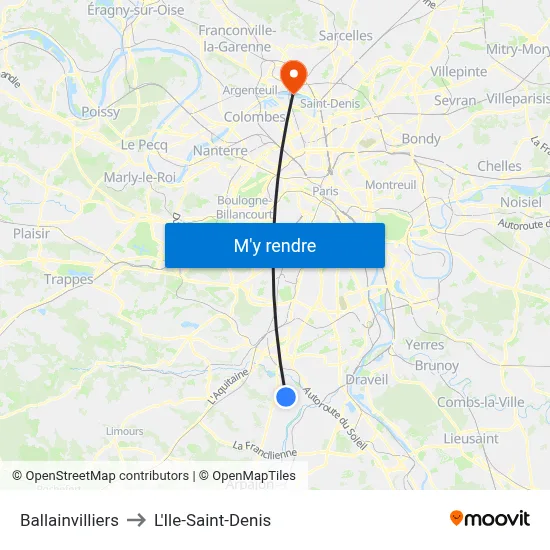 Ballainvilliers to L'Ile-Saint-Denis map