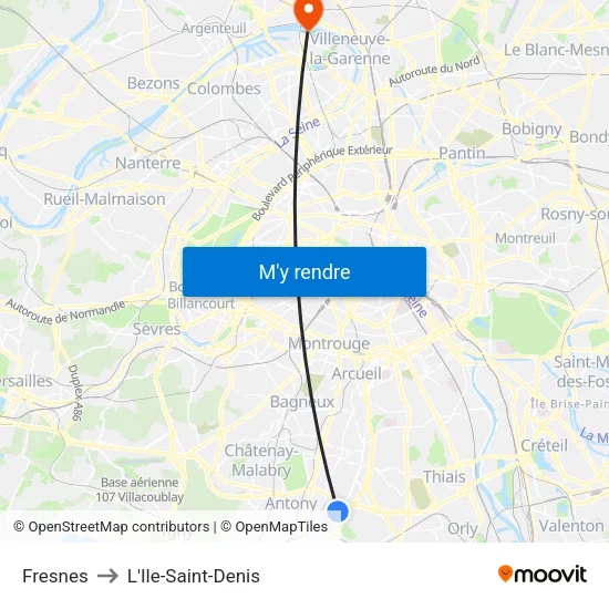 Fresnes to L'Ile-Saint-Denis map