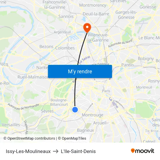 Issy-Les-Moulineaux to L'Ile-Saint-Denis map