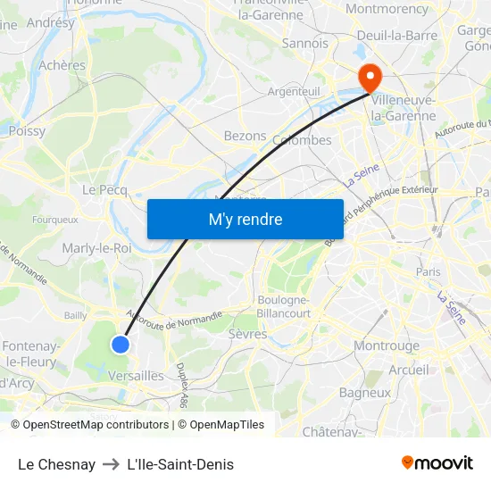Le Chesnay to L'Ile-Saint-Denis map