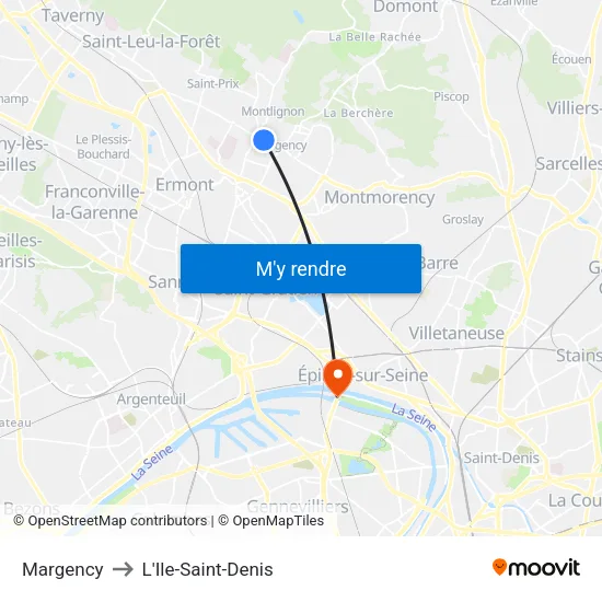 Margency to L'Ile-Saint-Denis map