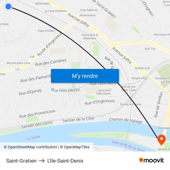 Saint-Gratien to L'Ile-Saint-Denis map