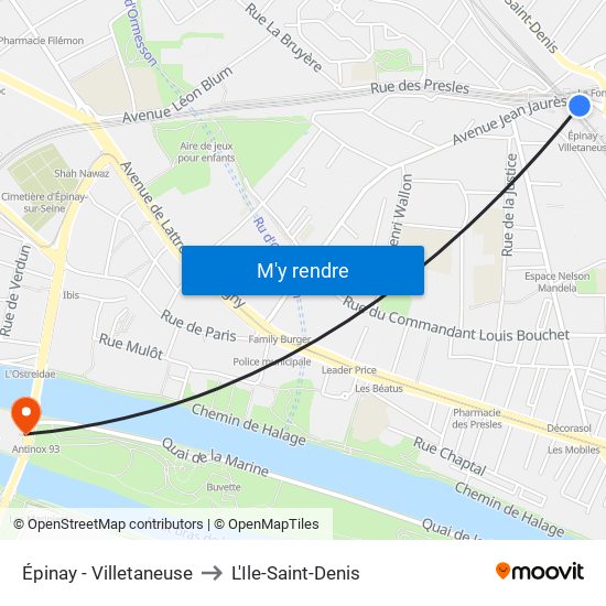 Épinay - Villetaneuse to L'Ile-Saint-Denis map