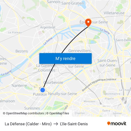 La Défense (Calder - Miro) to L'Ile-Saint-Denis map