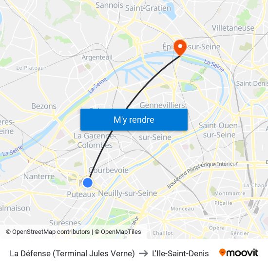 La Défense (Terminal Jules Verne) to L'Ile-Saint-Denis map