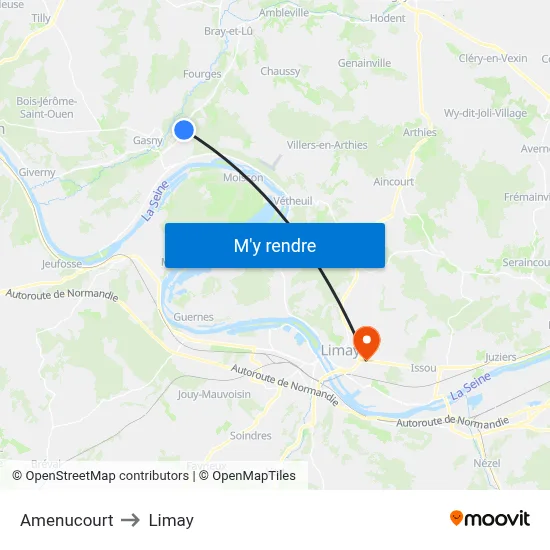 Amenucourt to Limay map