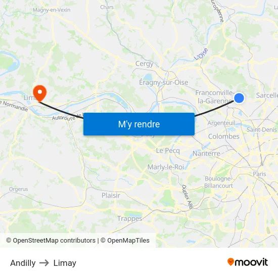 Andilly to Limay map