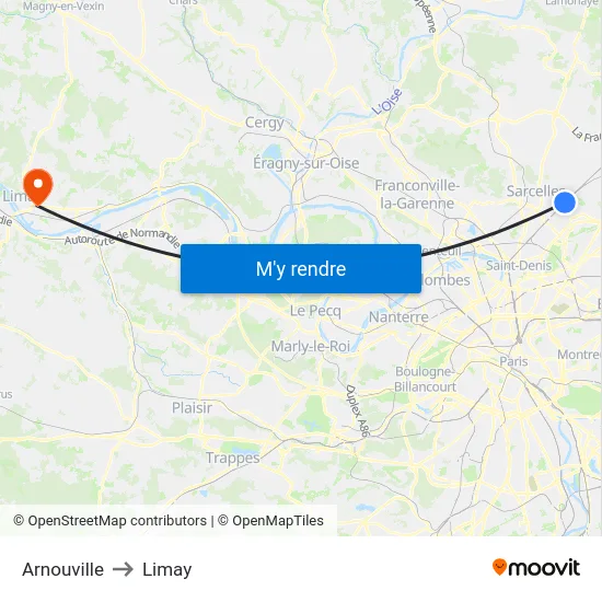 Arnouville to Limay map