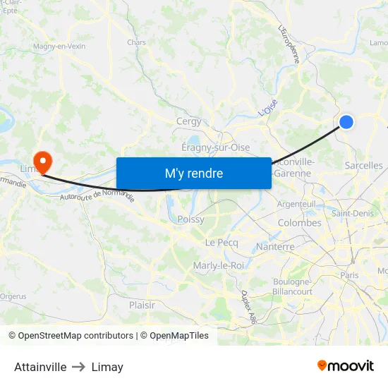Attainville to Limay map