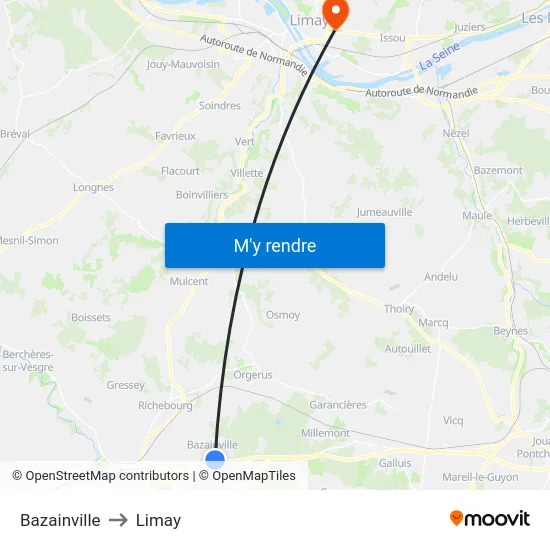 Bazainville to Limay map