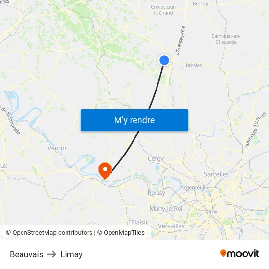 Beauvais to Limay map