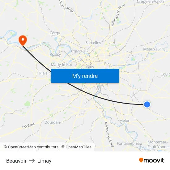 Beauvoir to Limay map