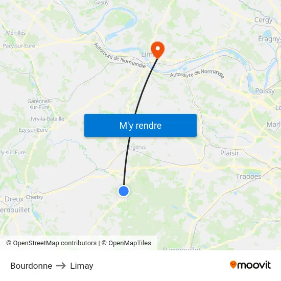 Bourdonne to Limay map