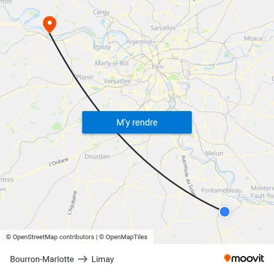 Bourron-Marlotte to Limay map