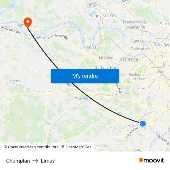 Champlan to Limay map