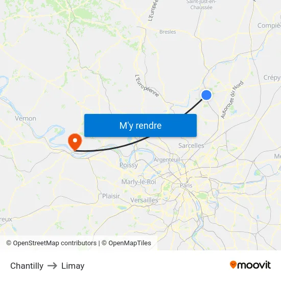 Chantilly to Limay map
