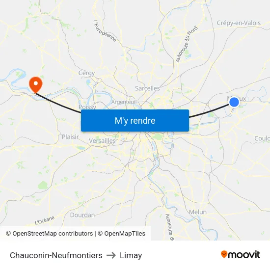 Chauconin-Neufmontiers to Limay map