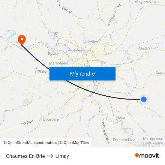 Chaumes-En-Brie to Limay map