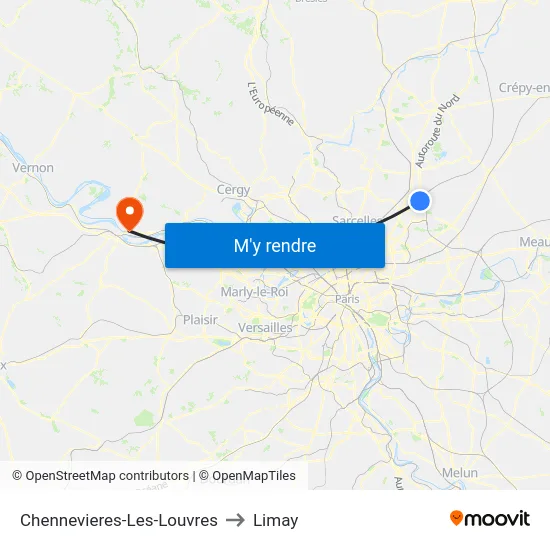 Chennevieres-Les-Louvres to Limay map