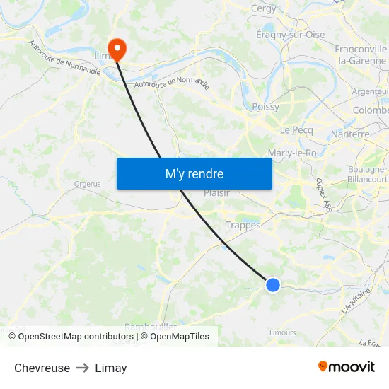 Chevreuse to Limay map