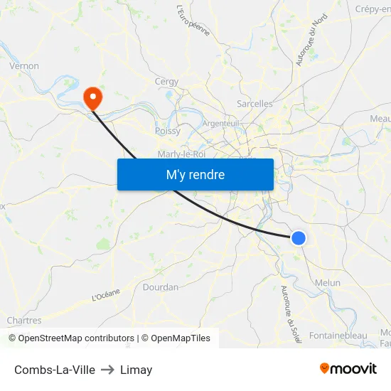 Combs-La-Ville to Limay map