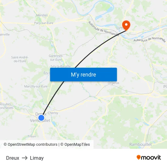Dreux to Limay map