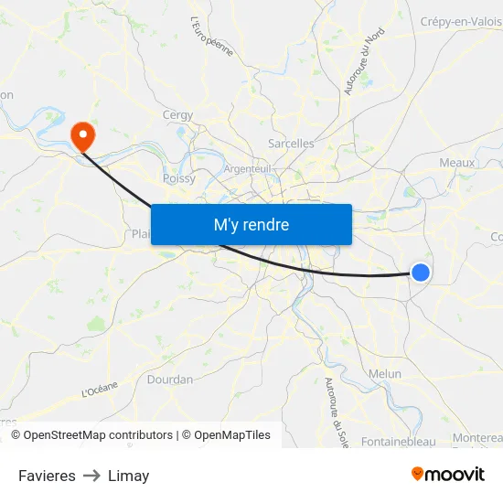 Favieres to Limay map