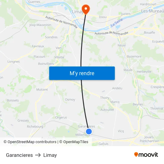 Garancieres to Limay map