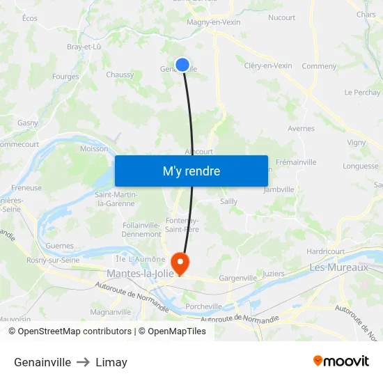 Genainville to Limay map