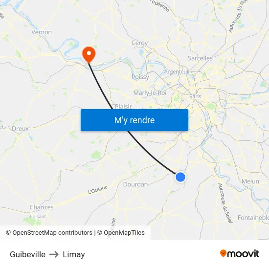 Guibeville to Limay map