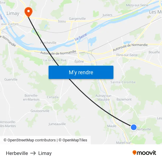 Herbeville to Limay map
