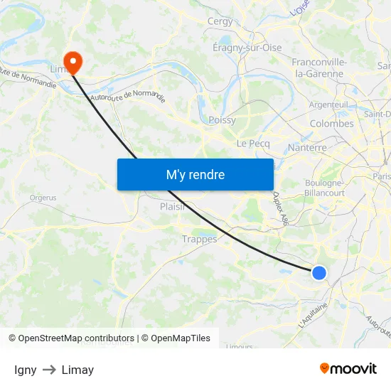 Igny to Limay map