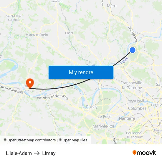 L'Isle-Adam to Limay map