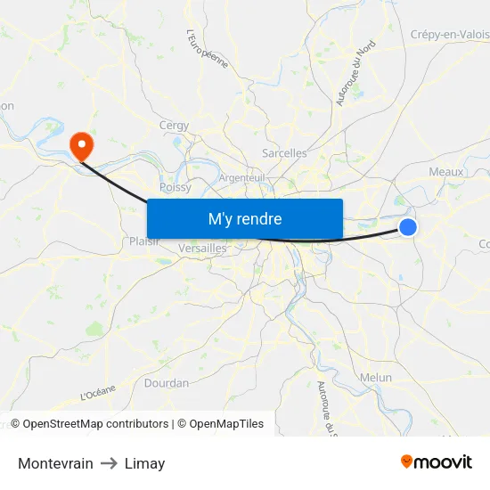 Montevrain to Limay map