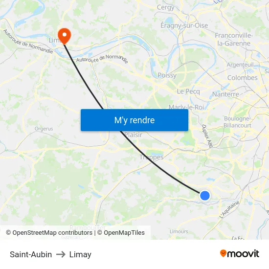 Saint-Aubin to Limay map