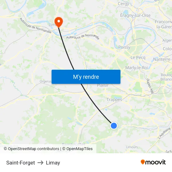 Saint-Forget to Limay map