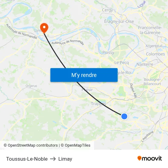 Toussus-Le-Noble to Limay map