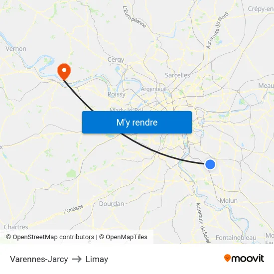 Varennes-Jarcy to Limay map