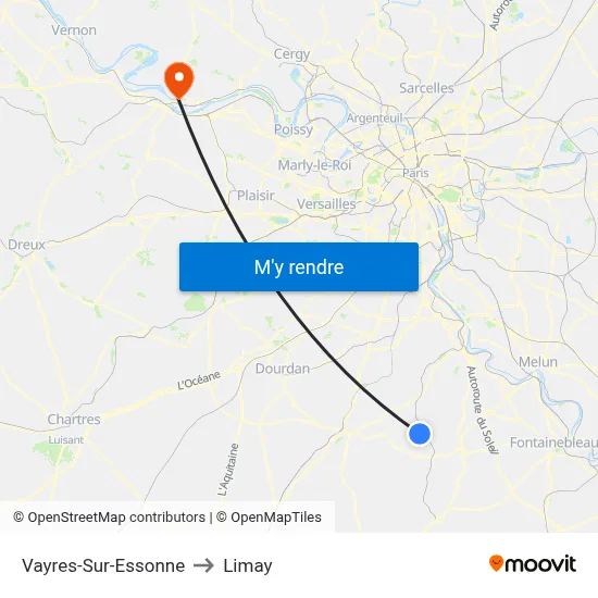 Vayres-Sur-Essonne to Limay map