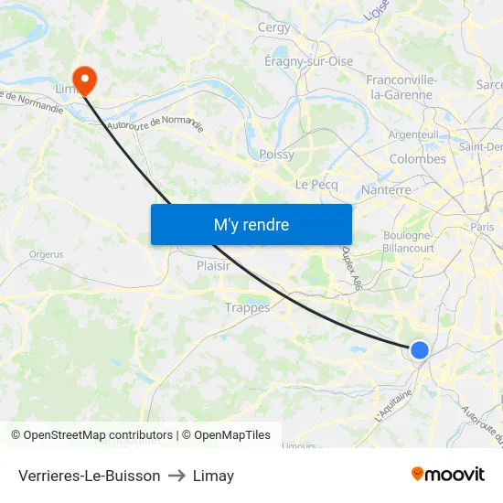 Verrieres-Le-Buisson to Limay map