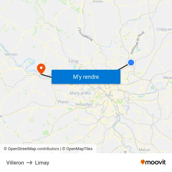 Villeron to Limay map