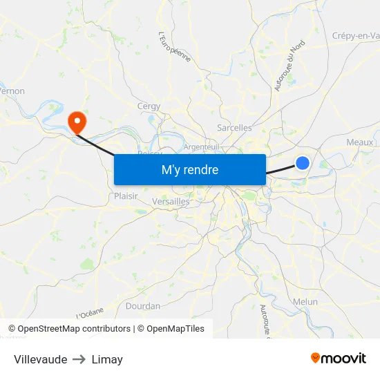 Villevaude to Limay map