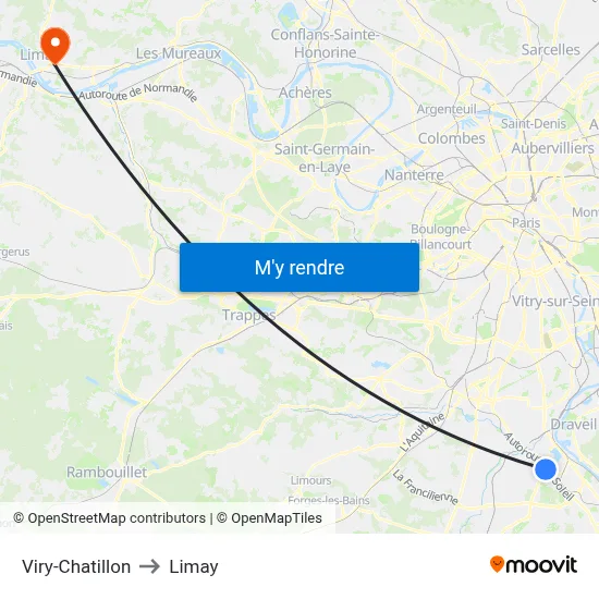 Viry-Chatillon to Limay map