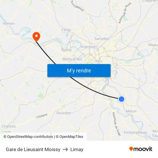 Gare de Lieusaint Moissy to Limay map