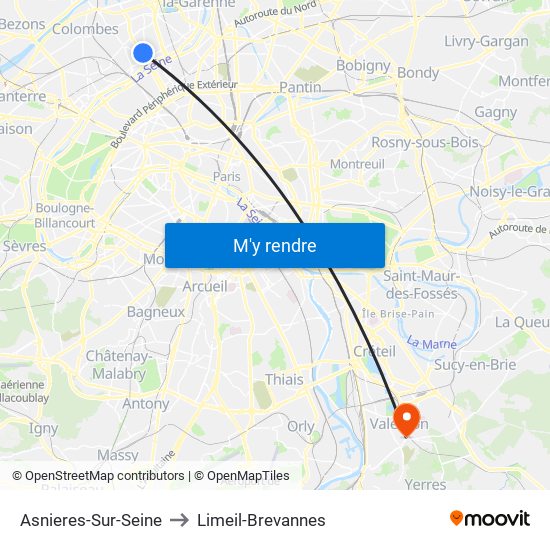 Asnieres-Sur-Seine to Limeil-Brevannes map