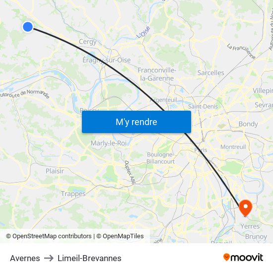 Avernes to Limeil-Brevannes map